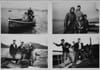 Four black and white photos of Scottish people posing on a sailboat.